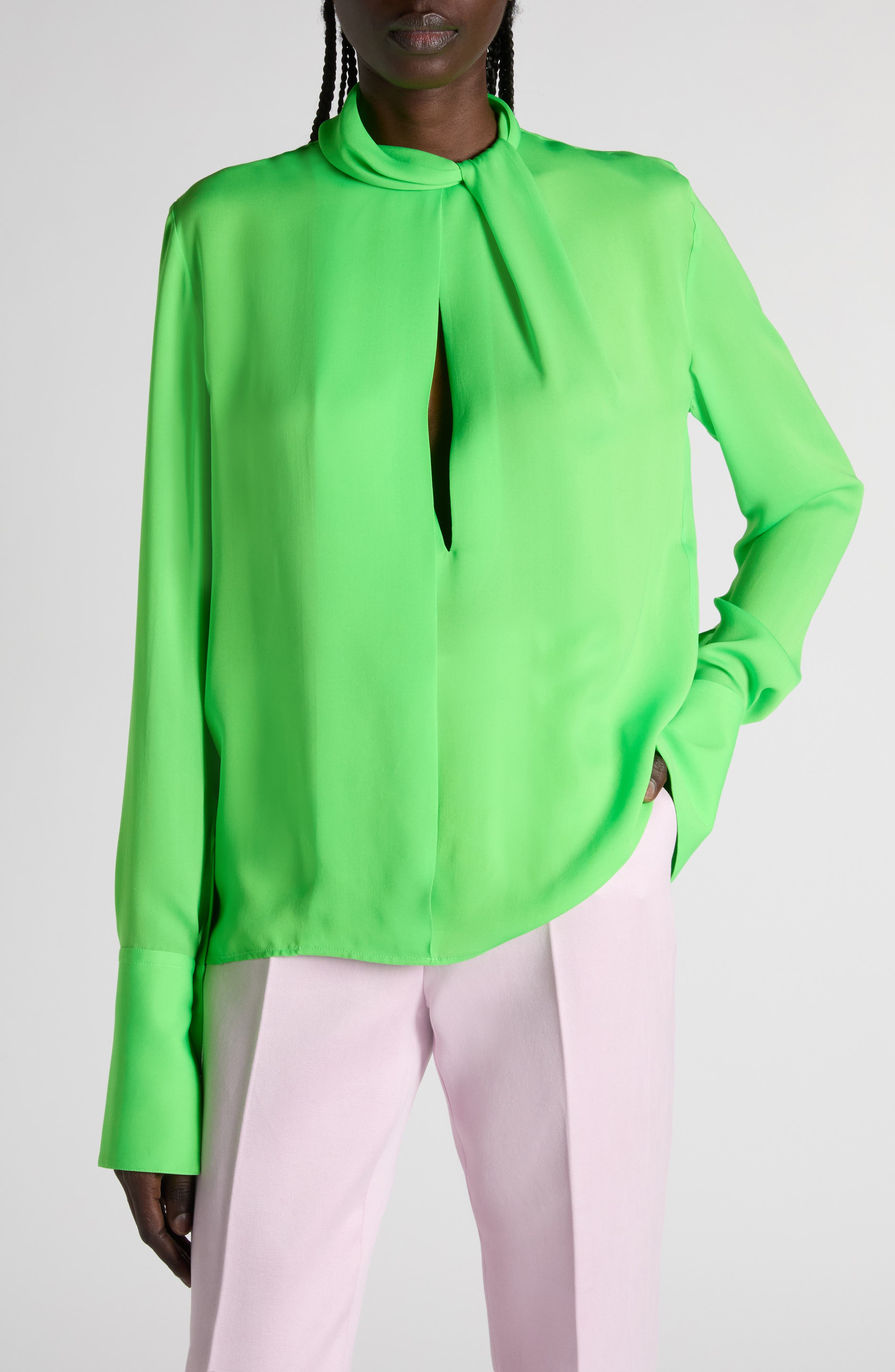 Keyhole Cutout Washed Silk Georgette Top - image 3