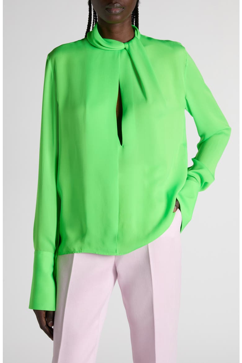 Keyhole Cutout Washed Silk Georgette Top, Main, color, GREEN FLASH