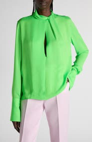 TOM FORD Keyhole Cutout Washed Silk Georgette Top