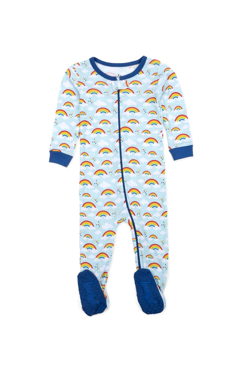 Leveret Kids Footed Printed Cotton Matching Family Pajamas, Coordinated Prints, Main, color, Blue Rainbow