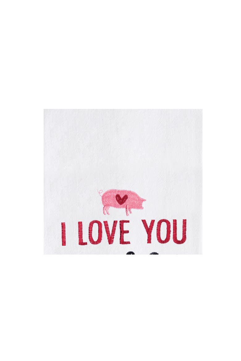 "I Love You More Than Bacon" Piggy 100% Cotton Flour Sack Valentine's Day Dishtowel, Alternate, color, red