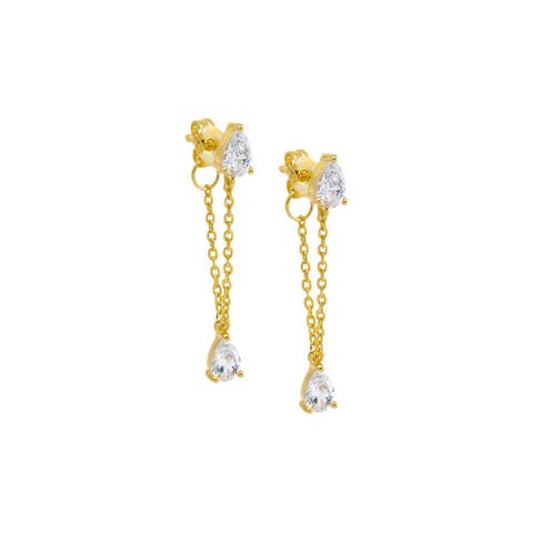 Dangling Teardrop Chain Front Back Stud Earring