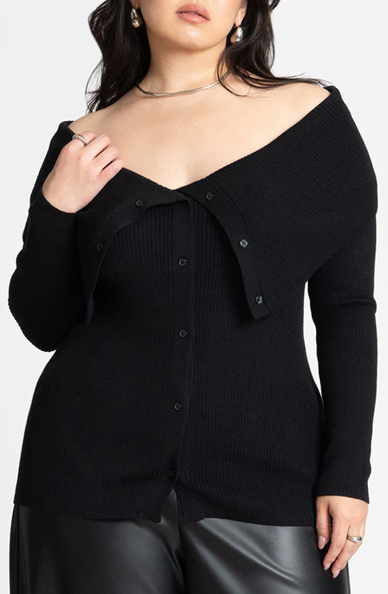 ELOQUII Portrait Collar Rib Cardigan, Main, color, 