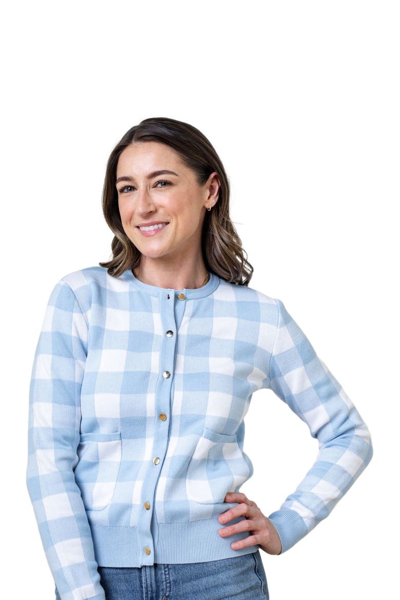 Women's Organic Tweed Sweater Cardigan, Alternate, color, Classic Blue Gingham
