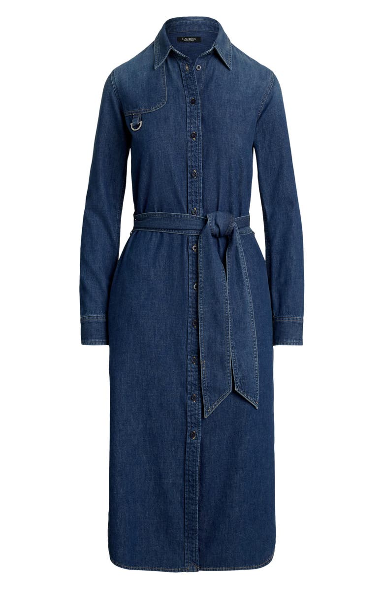 Lauren Ralph Lauren Horsebit Belted Long Sleeve Denim Shirtdress, Alternate, color, Atecco Wash