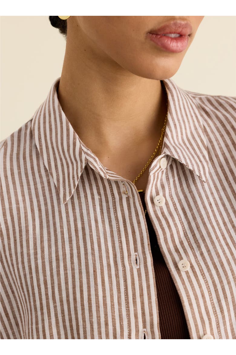 Clyde Linen Short Sleeve Shirt, Alternate, color, Chocolate Stripe