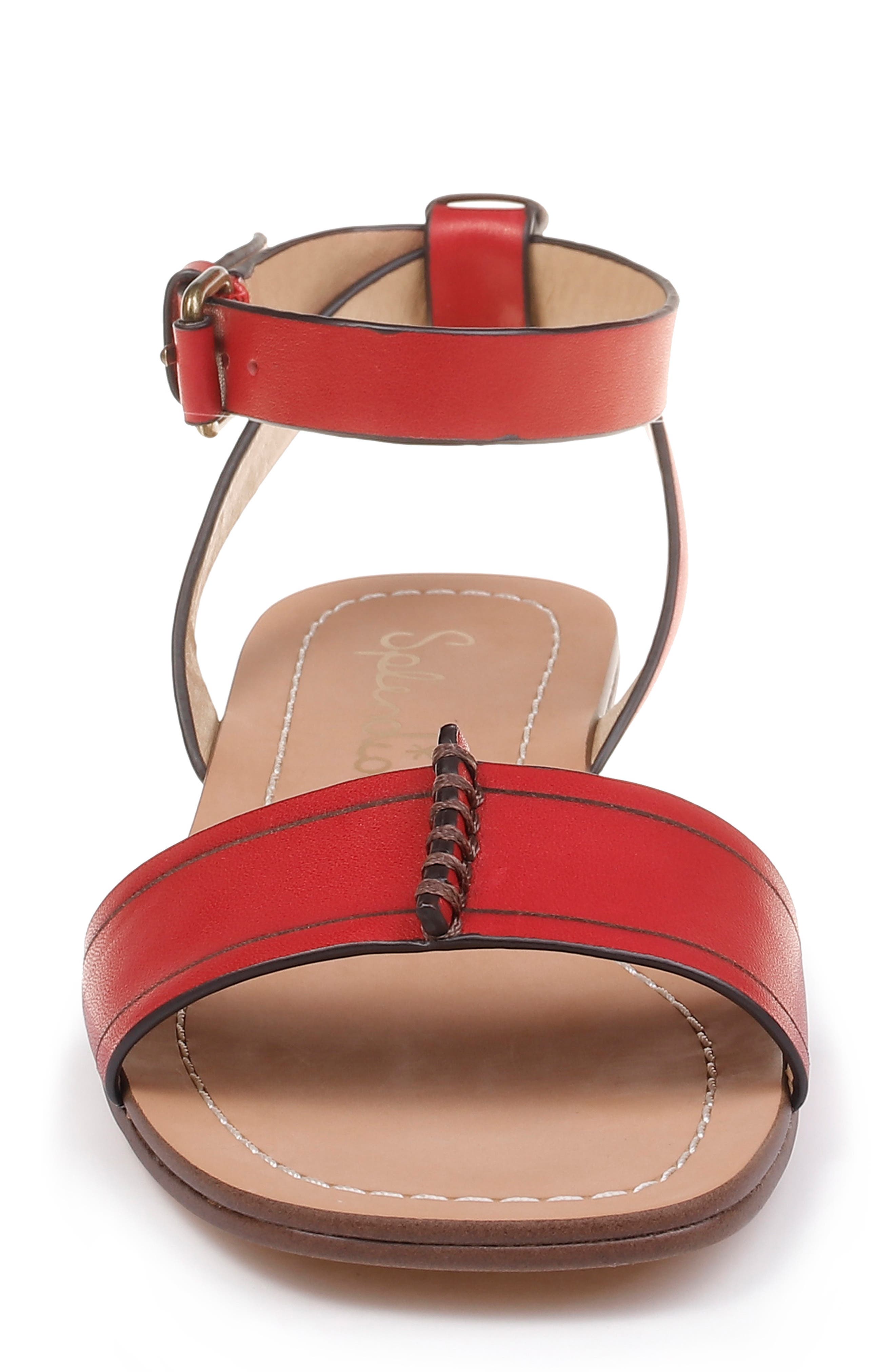 Tabitha Ankle Strap Flat Sandal, Alternate, color, AURORA RED LEATHER