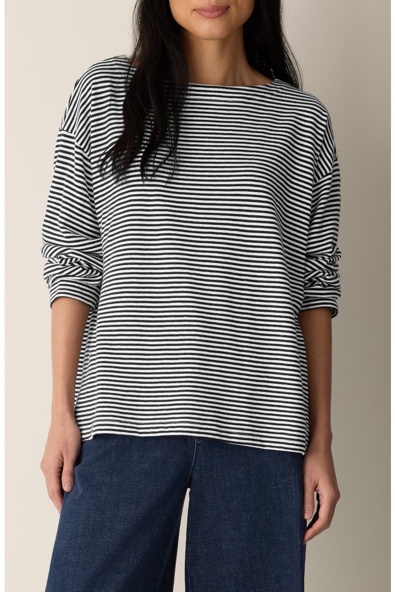 Striped Organic Cotton Bateau Neck Boxy Top, Main, color, BLACK WHITE