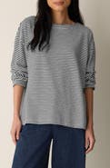 Eileen Fisher Striped Organic Cotton Bateau Neck Boxy Top