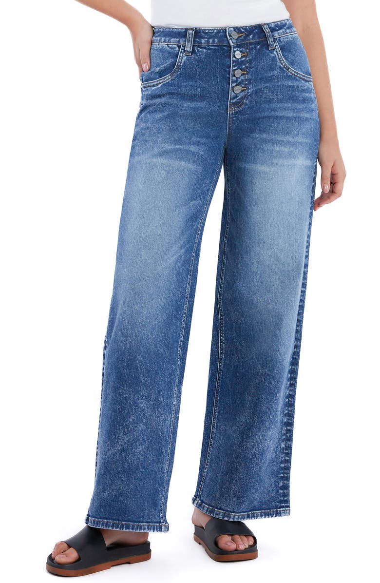 HINT OF BLU Zoe Exposed Button Wide Leg Jeans, Main, color, Zoe Blue