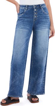 HINT OF BLU Zoe Exposed Button Wide Leg Jeans