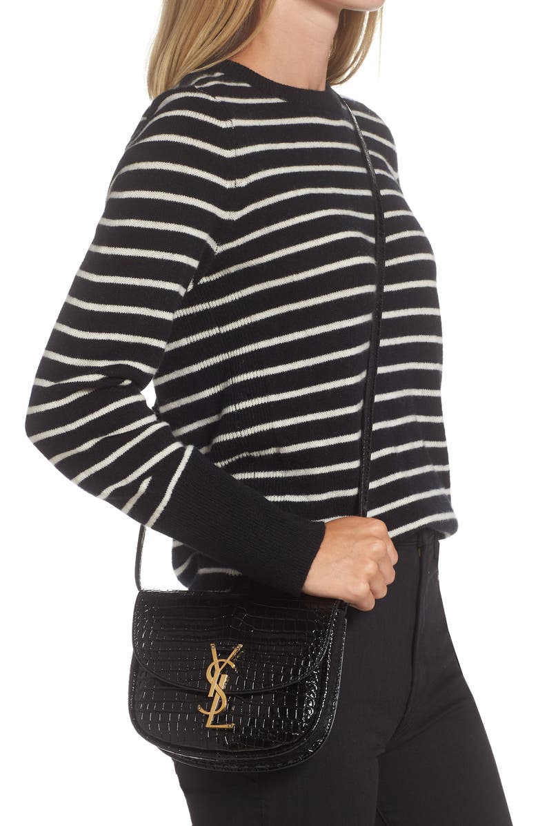 Saint Laurent Kaia Croc Embossed Leather Crossbody Bag, Alternate, color,