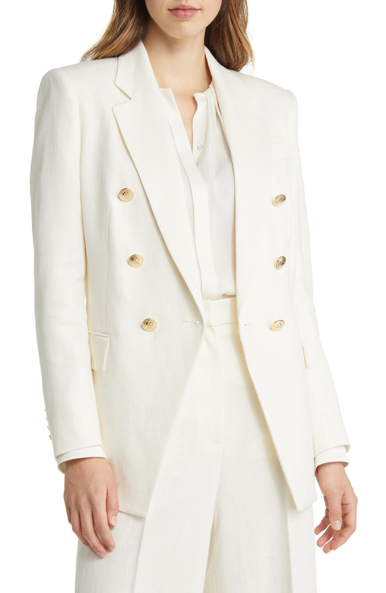 BOSS Jatera Double Breasted Linen Blend Blazer, Main, color, 