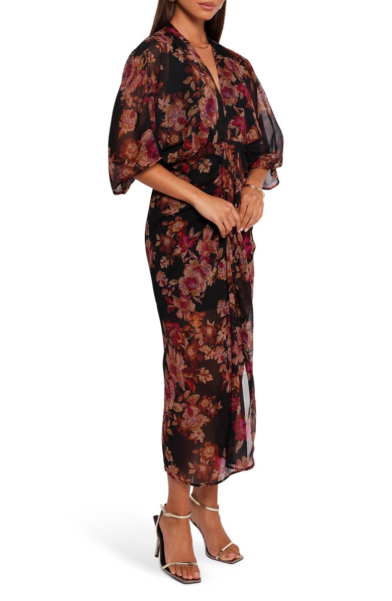 Petal & Pup Audrina Floral Chiffon Midi Dress, Alternate, color, Black Floral