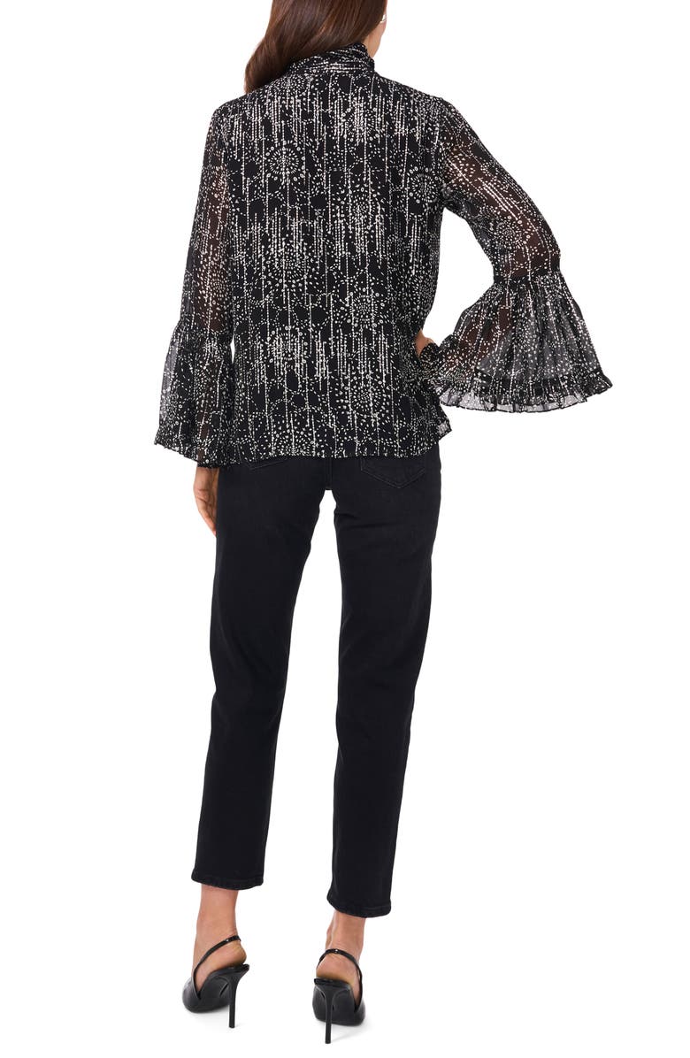 Vince Camuto Geo Print Flare Sleeve Button-Up Shirt, Alternate, color, Rich Black