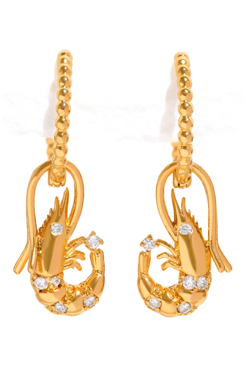 Shrimp Dangle Huggie Hoop Earrings, Main, color, GOLD