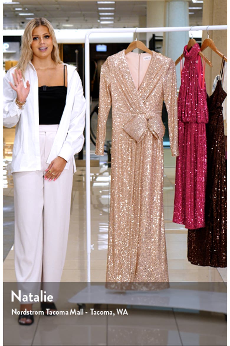 Sequin Wrap Front Long Sleeve Gown video