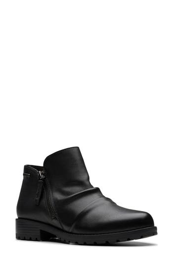 Clarks Women's Hearth Dove Lug Sole Ruched Booties In Black