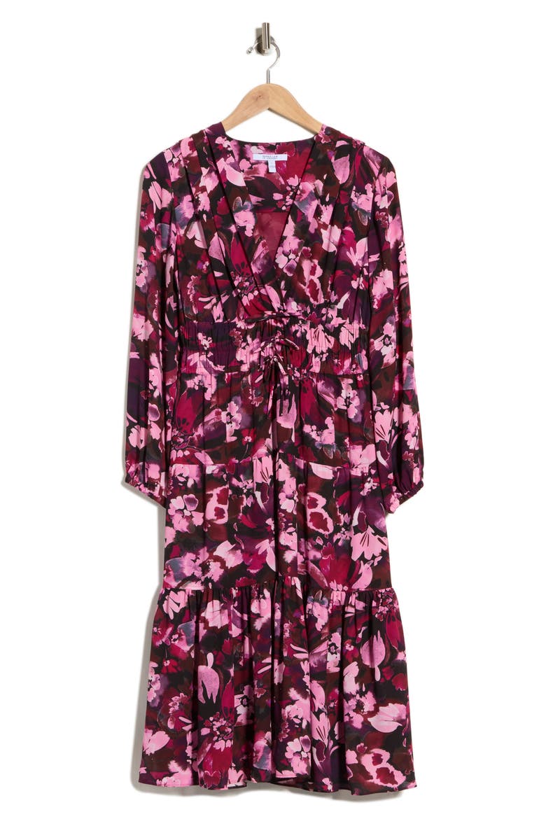 Elsa Printed Long Sleeve Midi Dress, Main, color, MULBERRY MULTI GARDEN