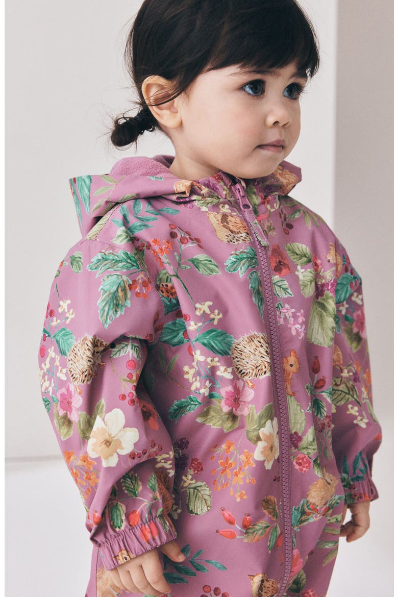 Kids' Floral Waterproof Hooded Romper, Alternate, color, PURPLE