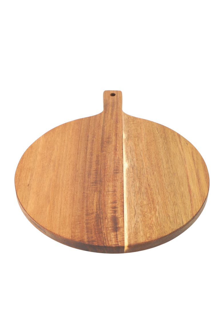 12 Inch Acacia Wood Round Serving Board with Handle, Alternate, color, Acacia