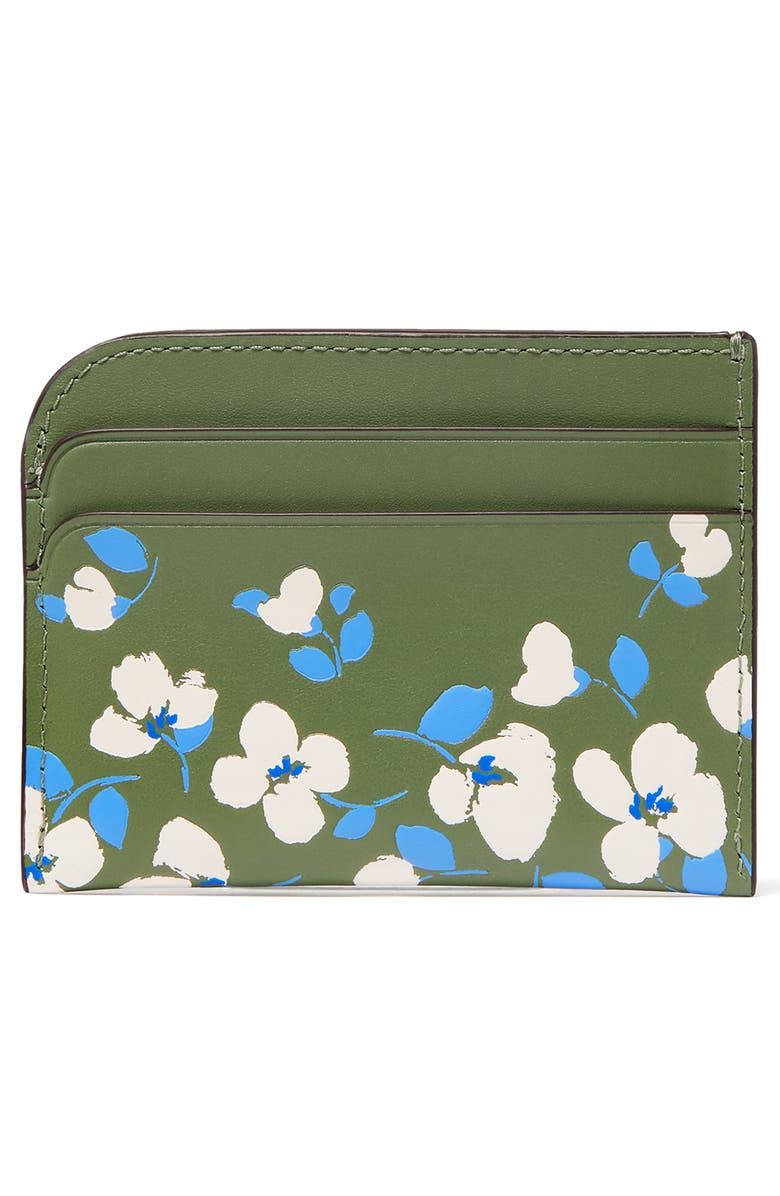 Kate Spade New York devin embossed painterly blooms leather card holder, Alternate, color,