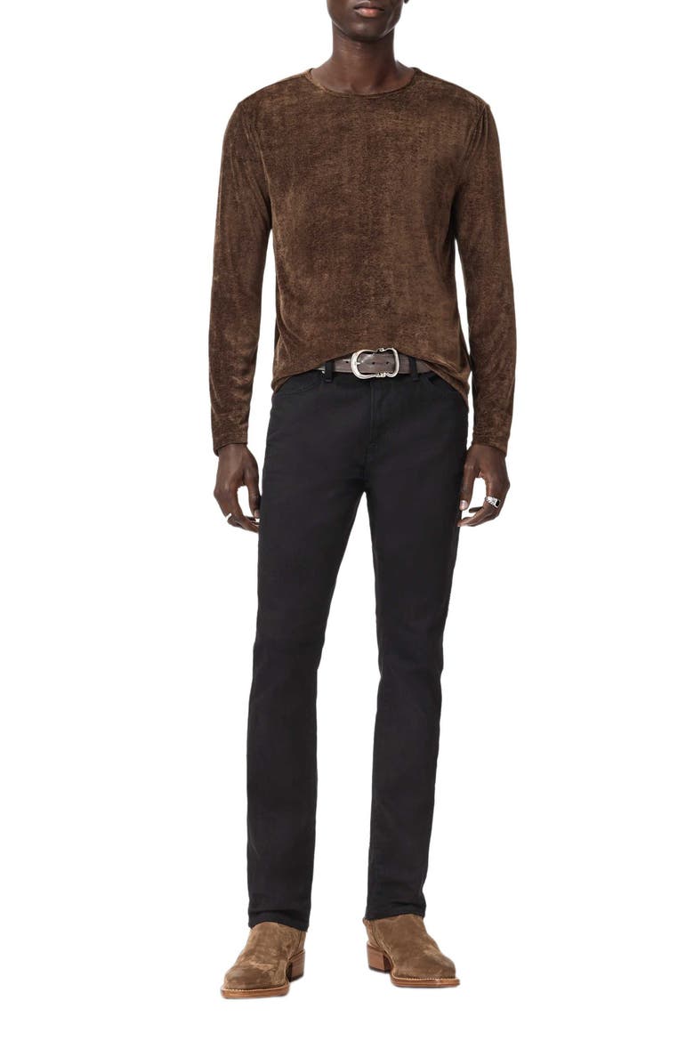 Sandro Long Sleeve Velvet Top, Alternate, color, DARK BROWN