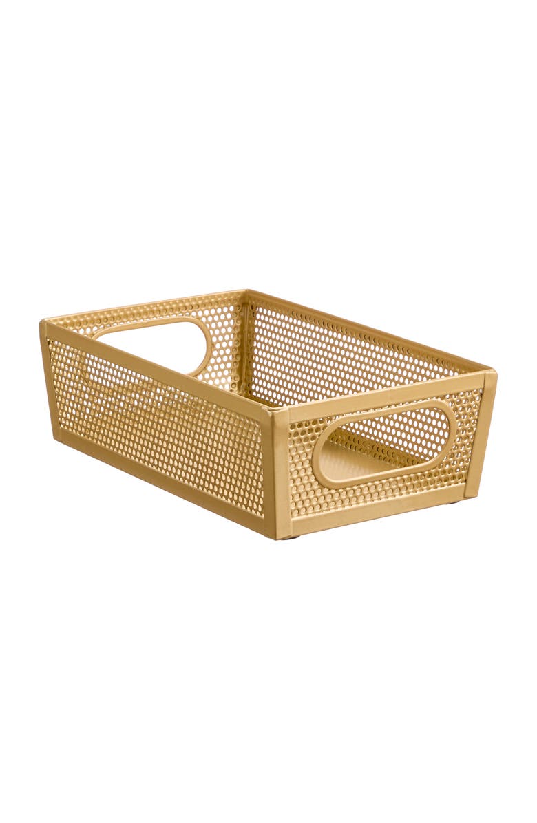 mDesign Perforated Metal Storage Bin with Handles - Set of 4 - Soft Brass, Alternate, color, Brass