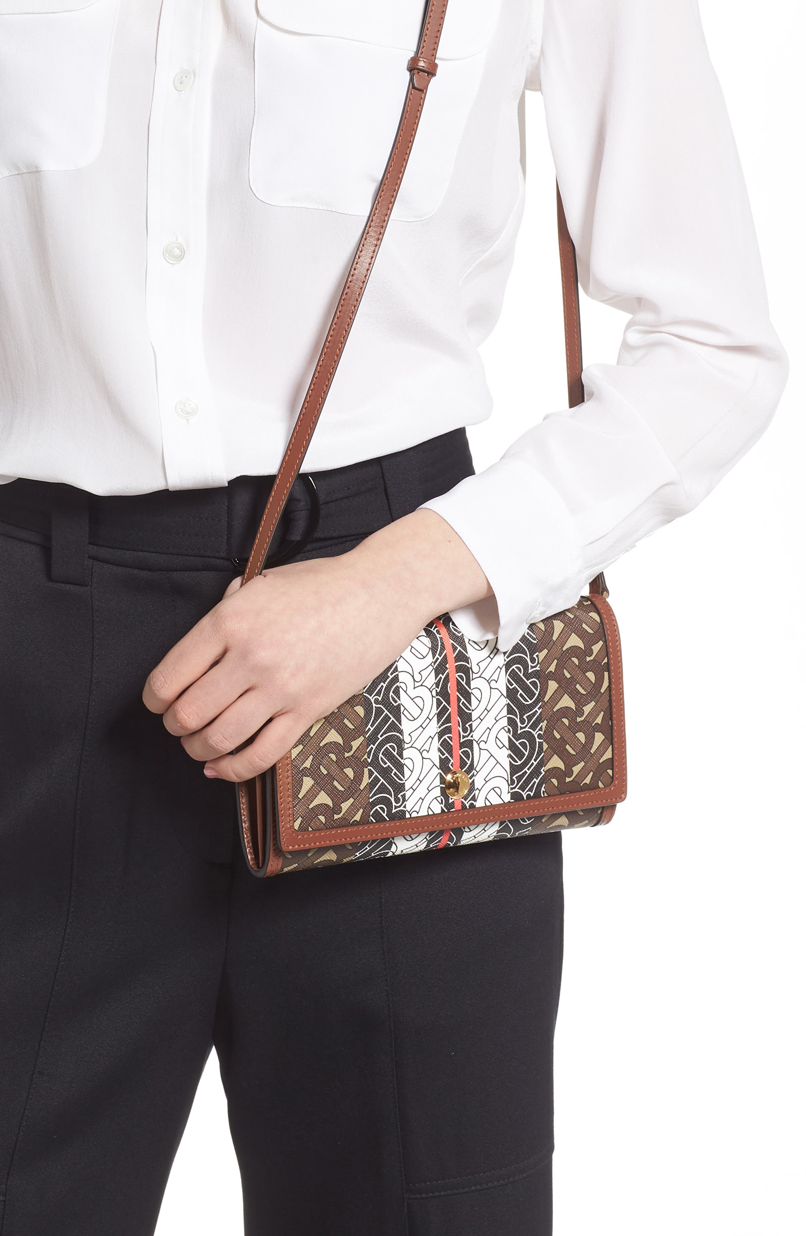 Burberry Monogram Stripe E-Canvas Wallet with Detachable Strap, Alternate, color, 