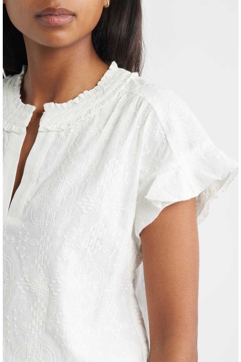 Embroidered Split Neck Top, Alternate, color, WHITE