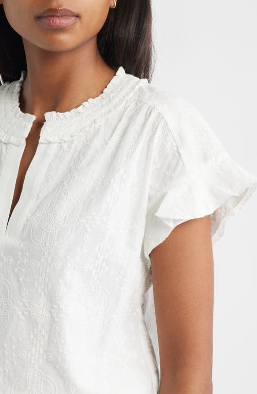 Wit & Wisdom Embroidered Split Neck Top In White