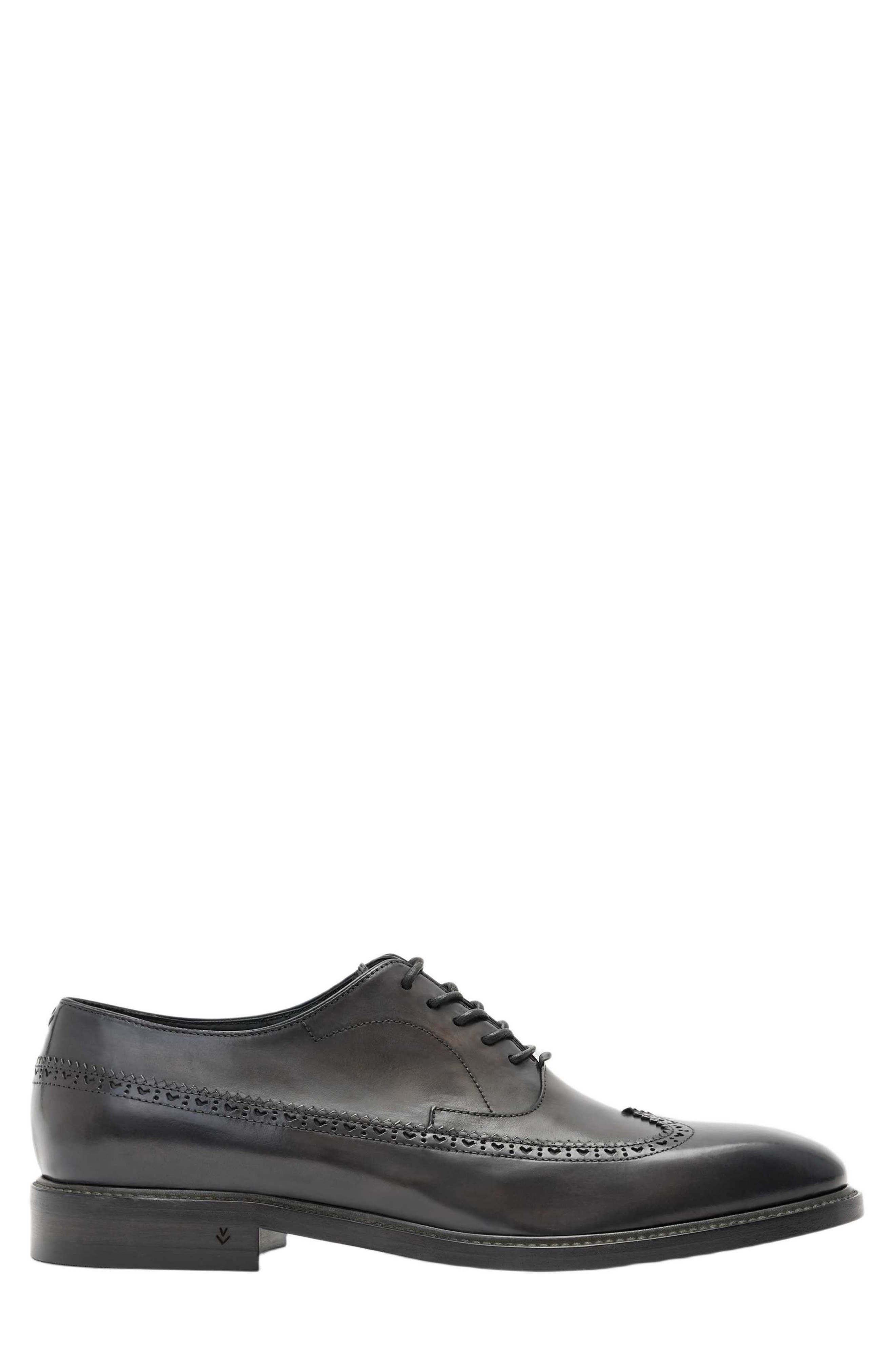 John Varvatos Harrison Longwing Leather Oxford, Alternate, color, Charcoal
