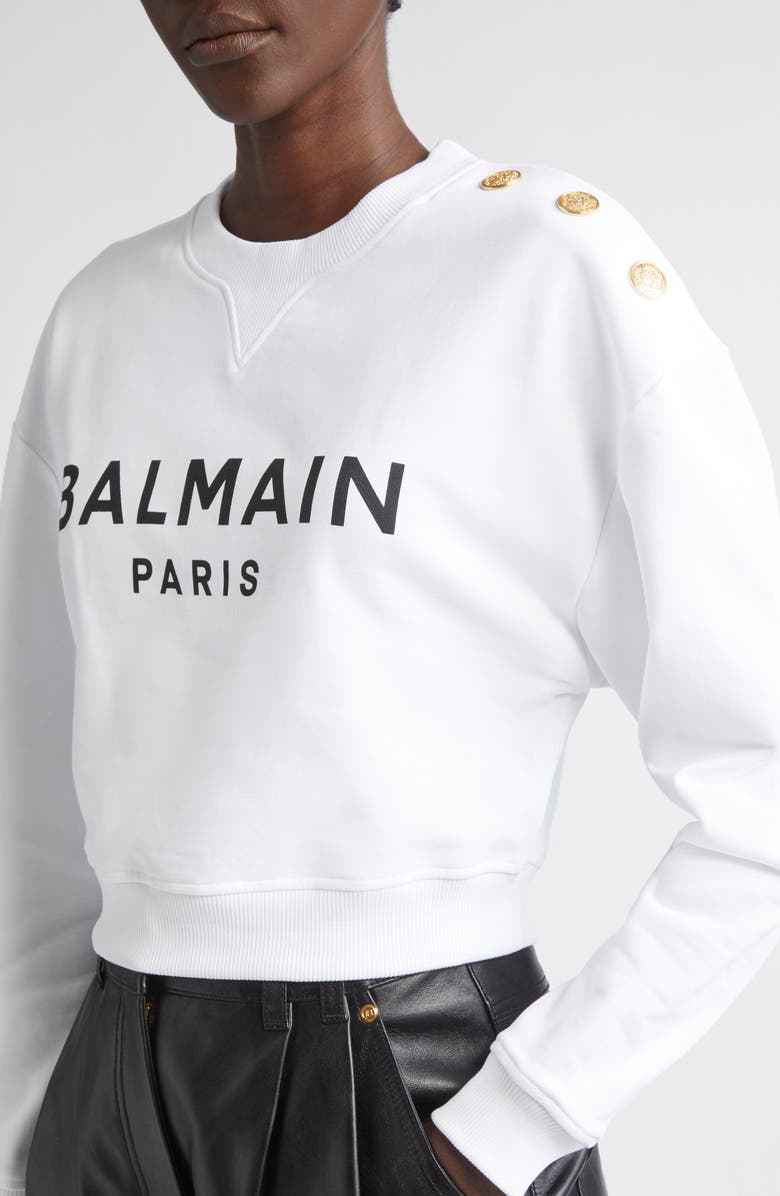 Balmain Crop Logo Graphic Sweatshirt, Alternate, color, Gab White/ Blk