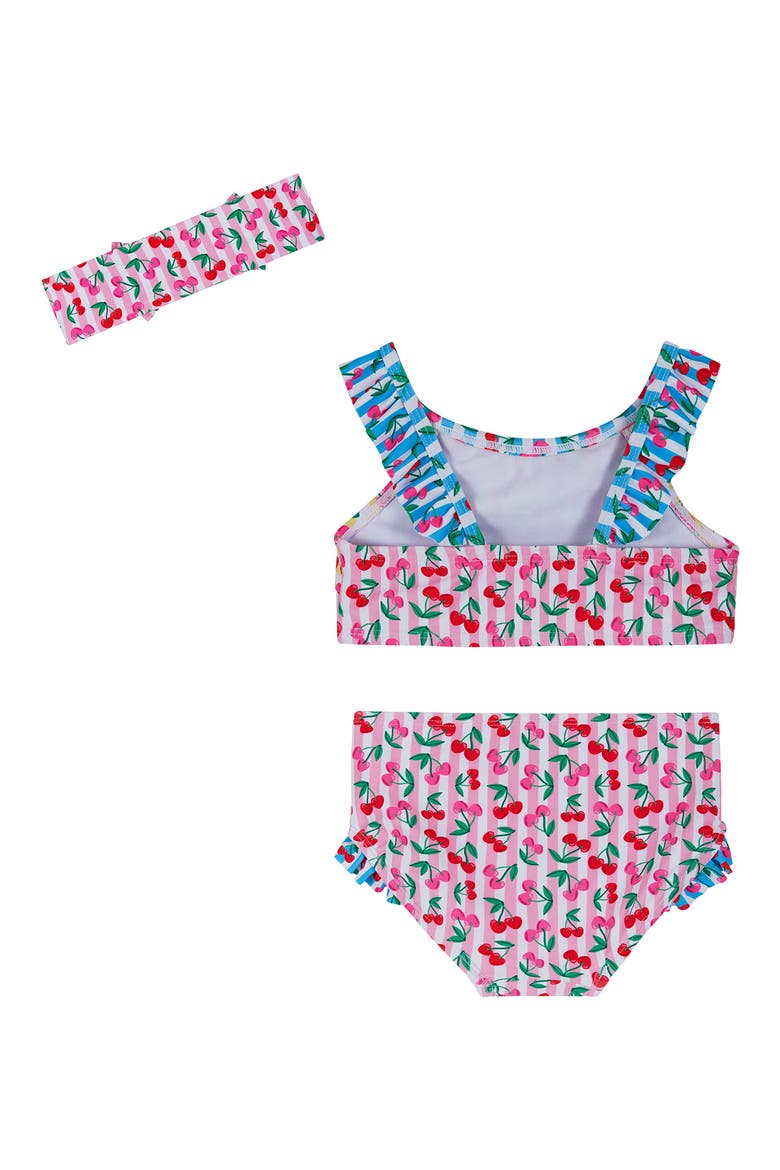 Floral Two-Piece Bikini Swimsuit & Headband Set, Alternate, color, PURPLE MIX