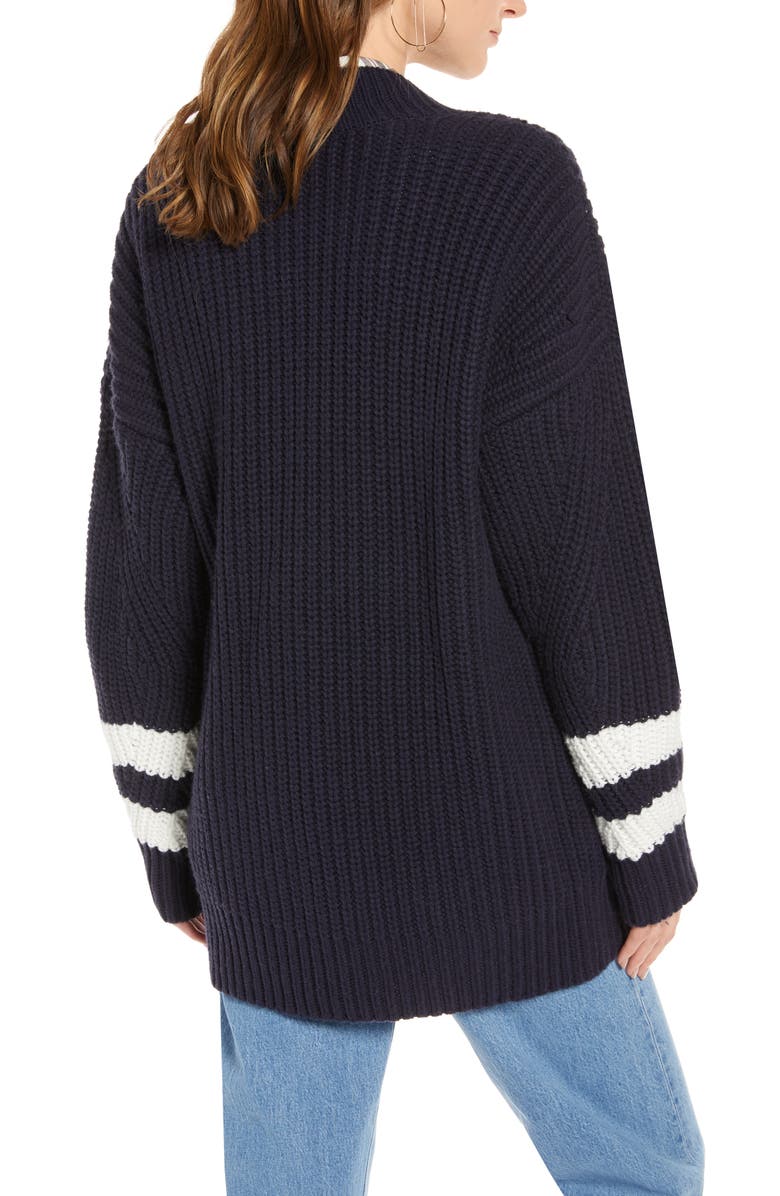 Treasure & Bond Stripe Detail Open Front Cotton & Wool Blend Cardigan, Alternate, color,