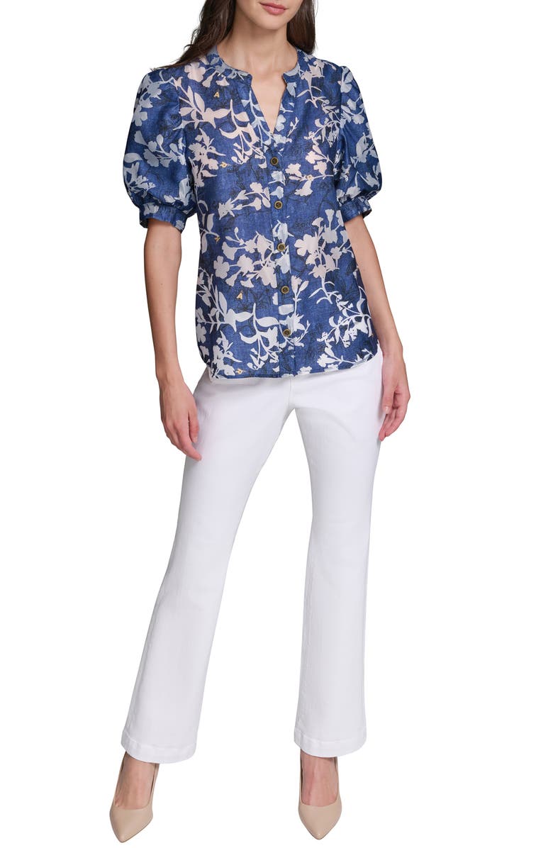 KARL LAGERFELD PARIS Print Puff Sleeve Shirt, Alternate, color,