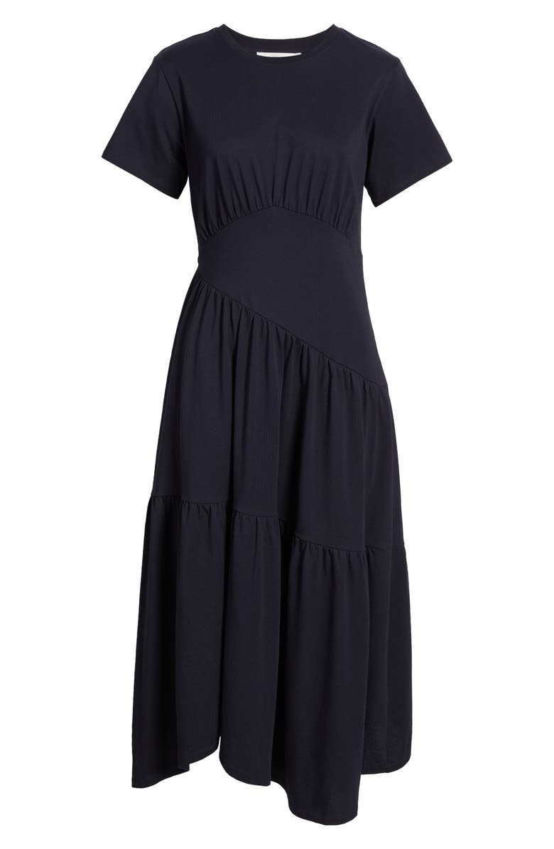 FRAME Asymmetric Tiered Ruffle Knit Dress, Alternate, color, Navy