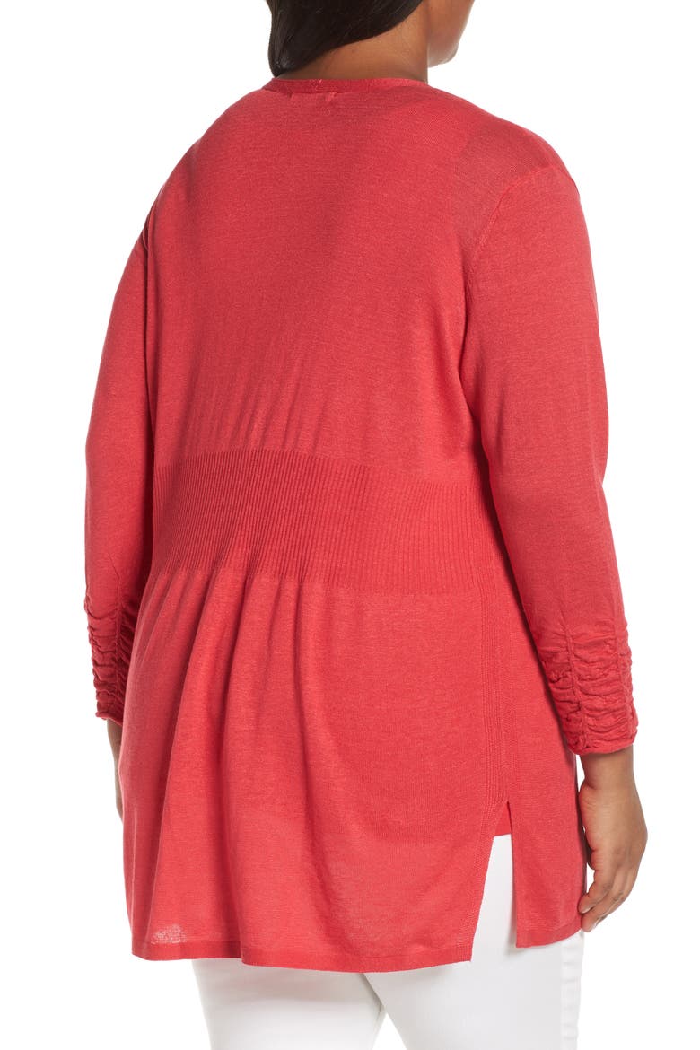 Ruched Sleeve Linen Blend Cardigan, Alternate, color, COSMO RED