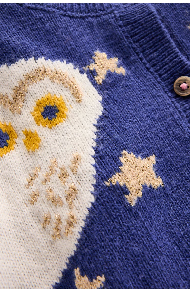 Mini Boden Kids' Owl Cardigan, Alternate, color, Sapphire Blue Owls