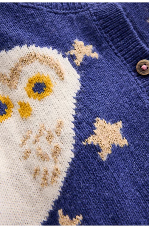 Mini Boden Kids' Owl Cardigan In Blue