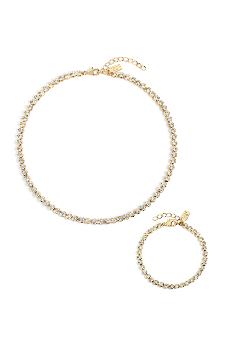 Jewel Tennis Bracelet and Necklace - Set of 2, Main, color, Gold