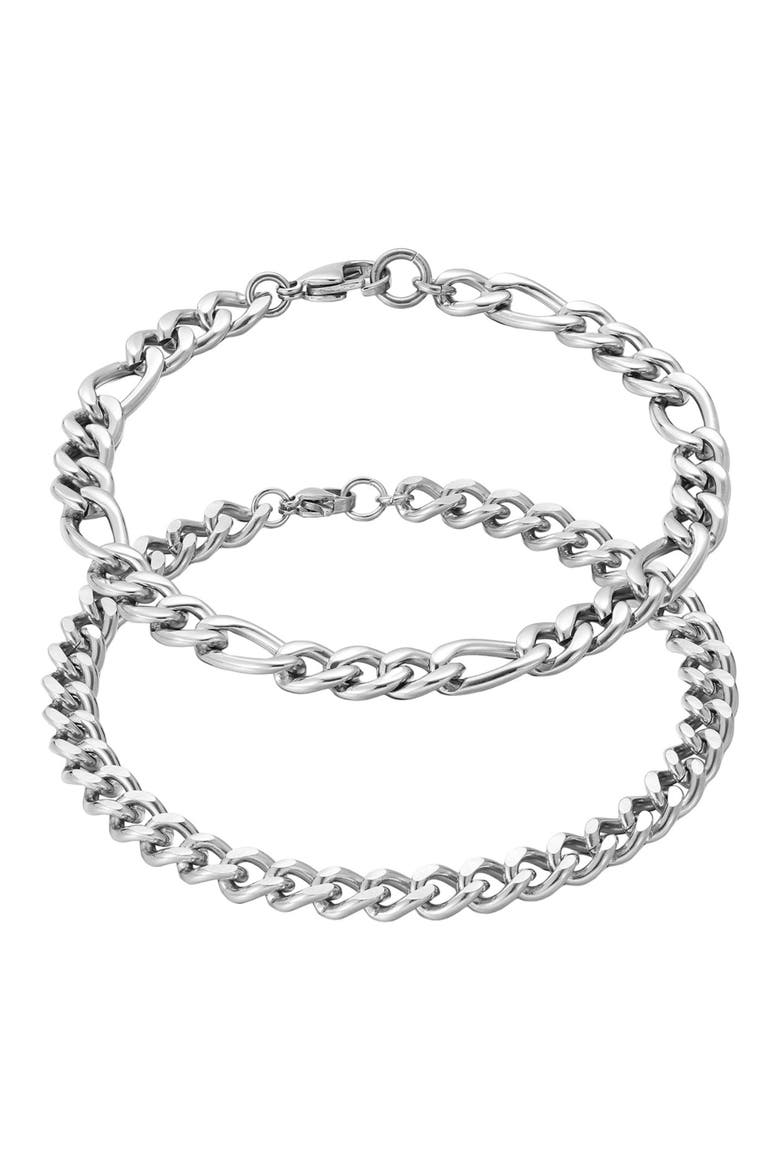 Men's Tarnish Resistant Set of 2 Chain Bracelets, Main, color, SILVER