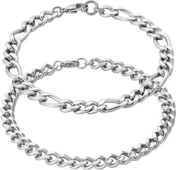 Men's Tarnish Resistant Set of 2 Chain Bracelets