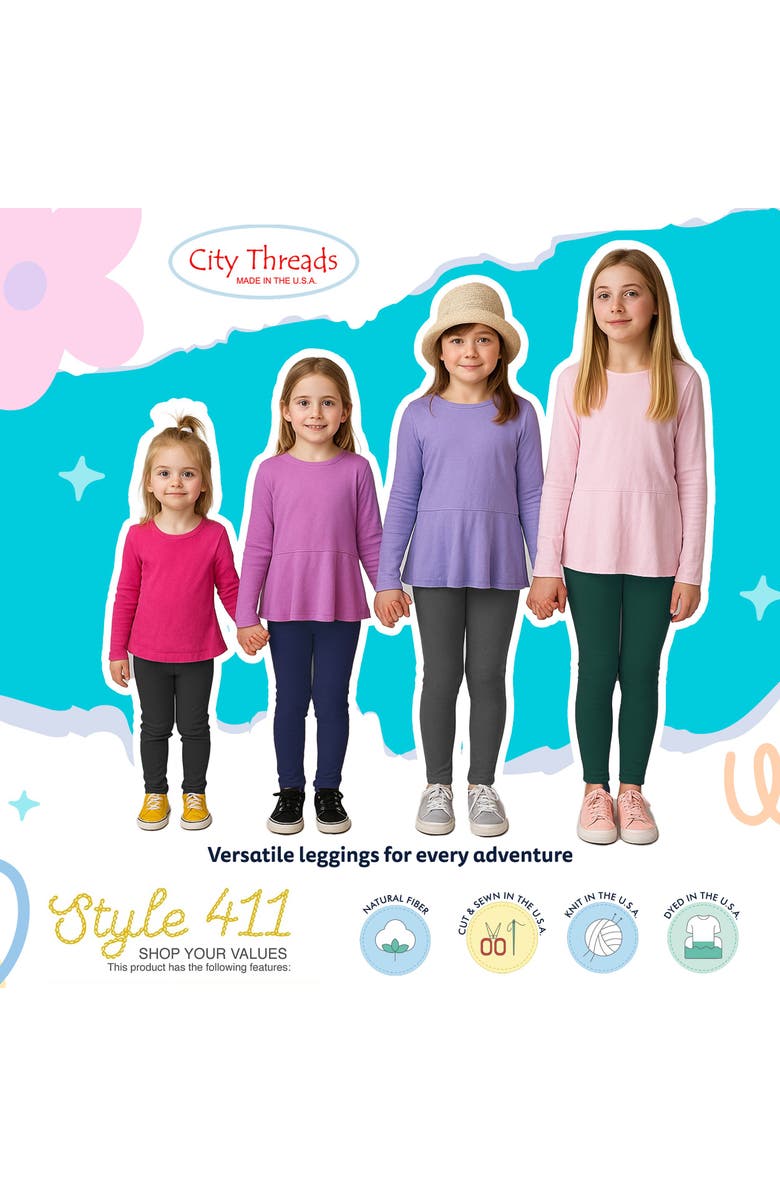 CITY THREADS Girls Soft Fleece Stretch Leggings, Alternate, color, Black