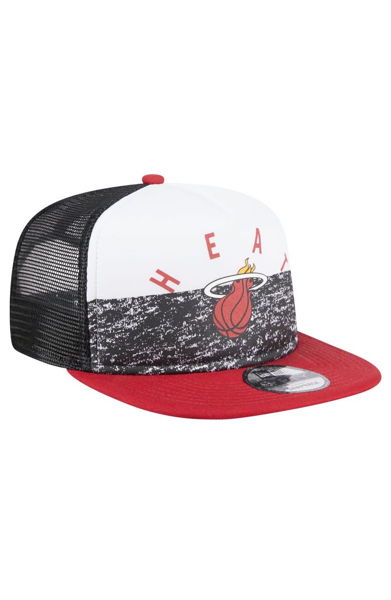 New Era Men's New Era Black Miami Heat Arch A-Frame Trucker 9FIFTY Snapback Hat, Alternate, color, Black