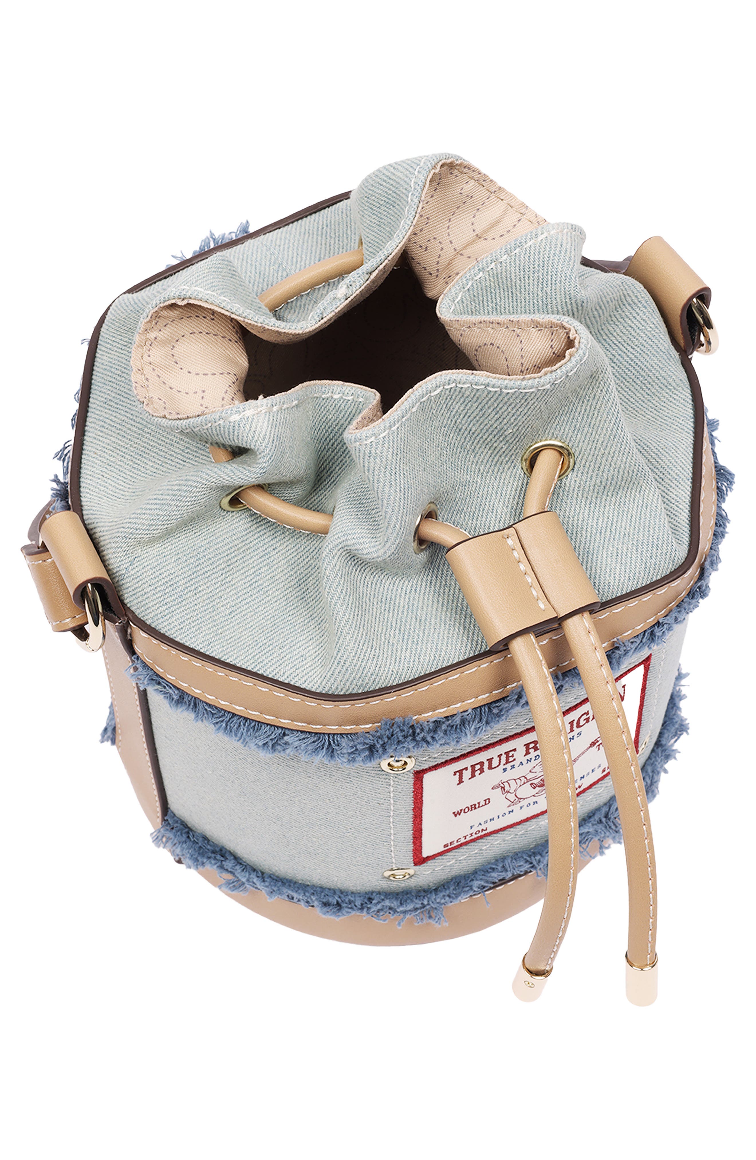 True Religion Buddha Patch Denim Bucket Bag, Alternate, color, Denim