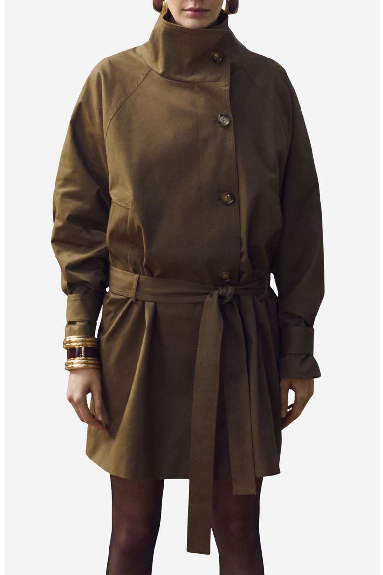 Funnel Neck Belted Trench Coat, Main, color, MEDIUM BROWN