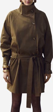 MANGO Funnel Neck Belted Trench Coat