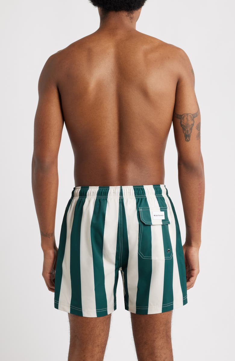 MAVRANS Emerald Heritage Cabana Stripe Swim Trunks, Alternate, color, Green