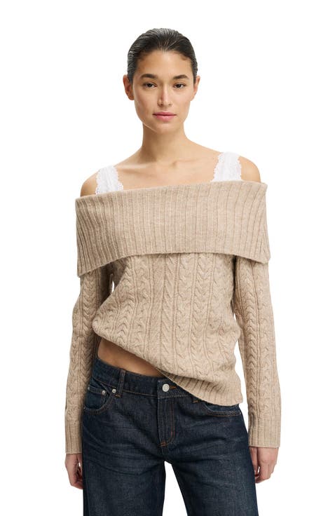 Women
s Fluffy Cable Off Shoulder Knit